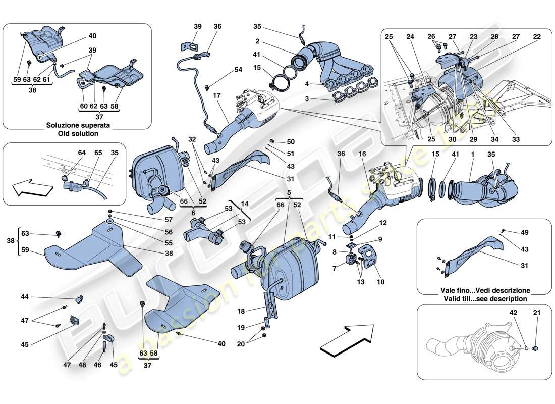 ferrari 458 spider (rhd) exhaust system part diagram