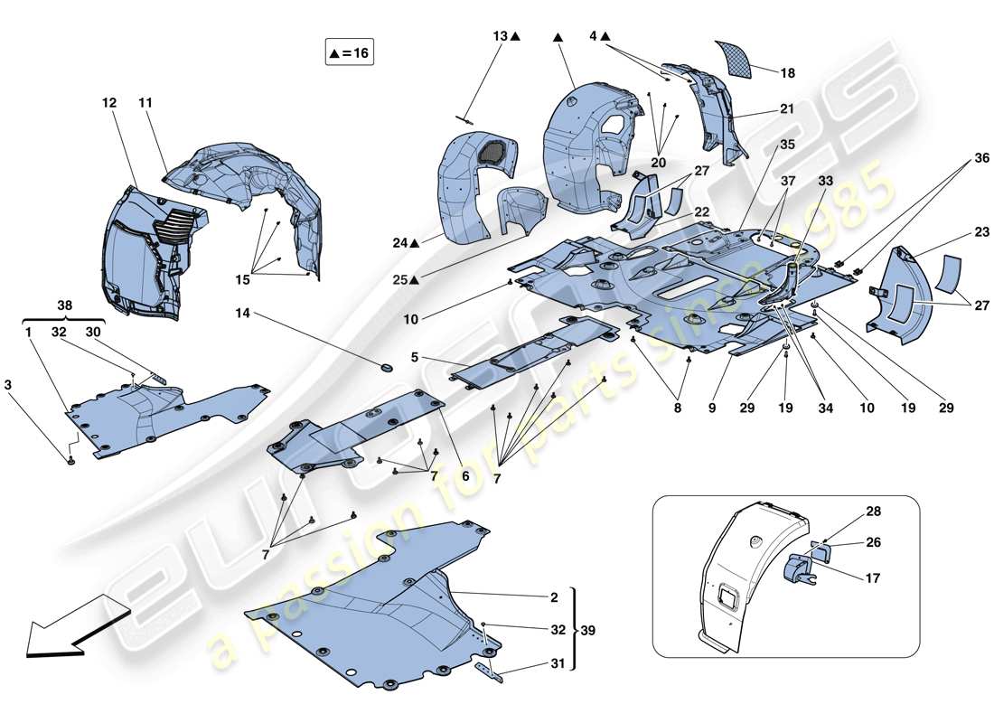 ferrari 458 speciale aperta (usa) flat undertray and wheelhouses part diagram