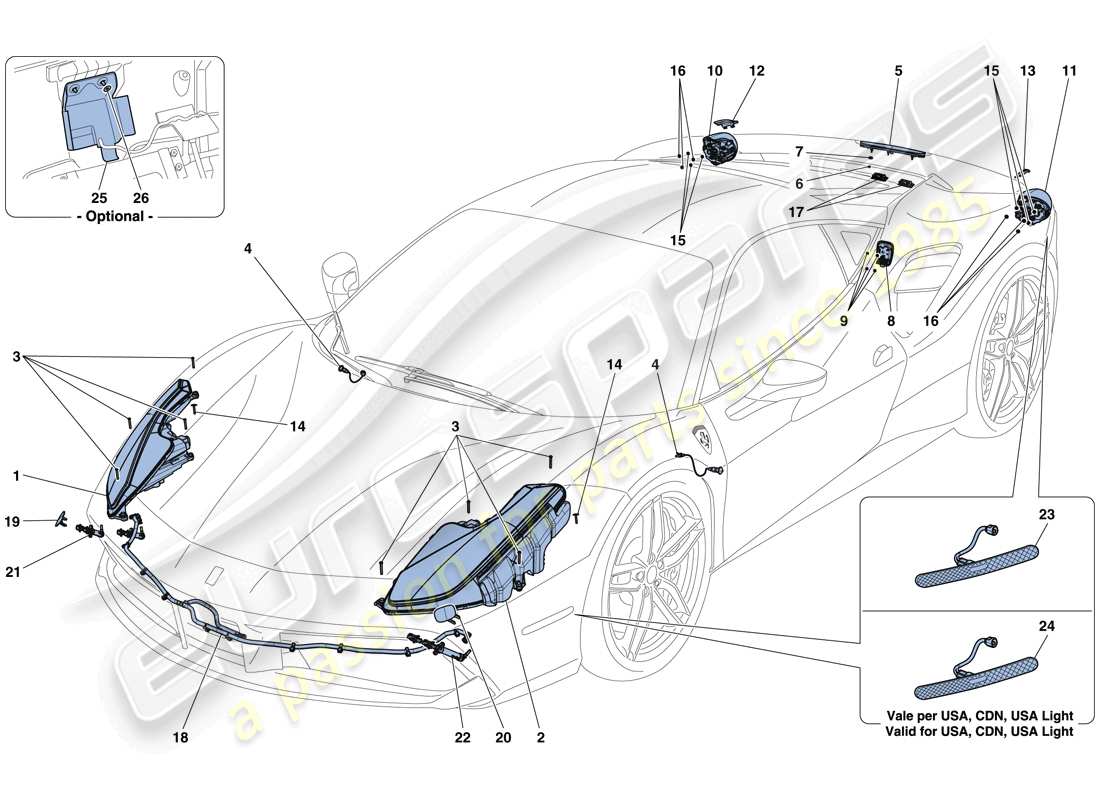 ferrari 488 gtb (europe) headlights and taillights part diagram