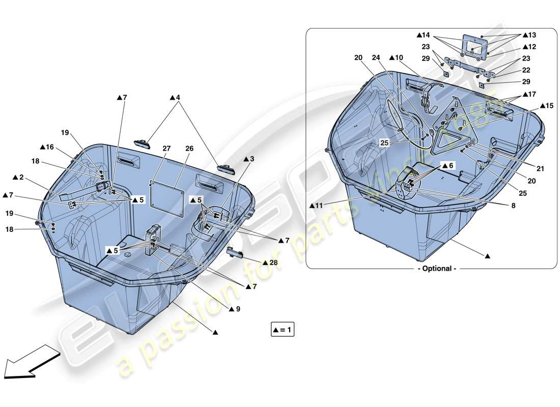 ferrari 488 gtb (rhd) front compartment trim part diagram