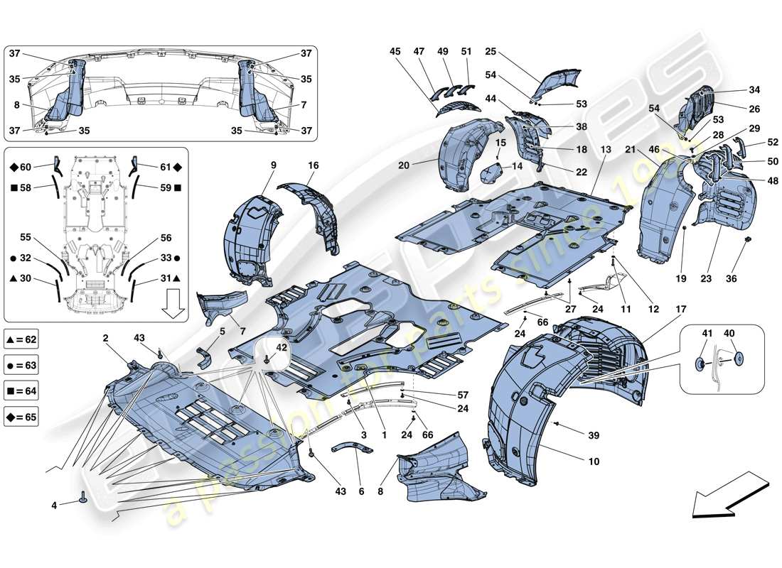 ferrari f12 tdf (usa) flat undertray and wheelhouses part diagram