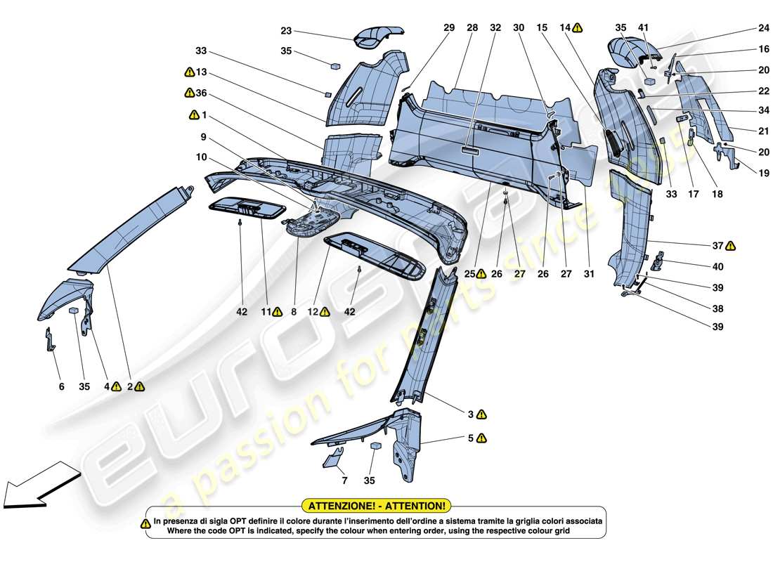 ferrari 488 spider (europe) headliner trim and accessories part diagram