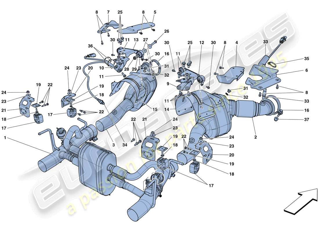 ferrari 488 spider (europe) exhaust system part diagram