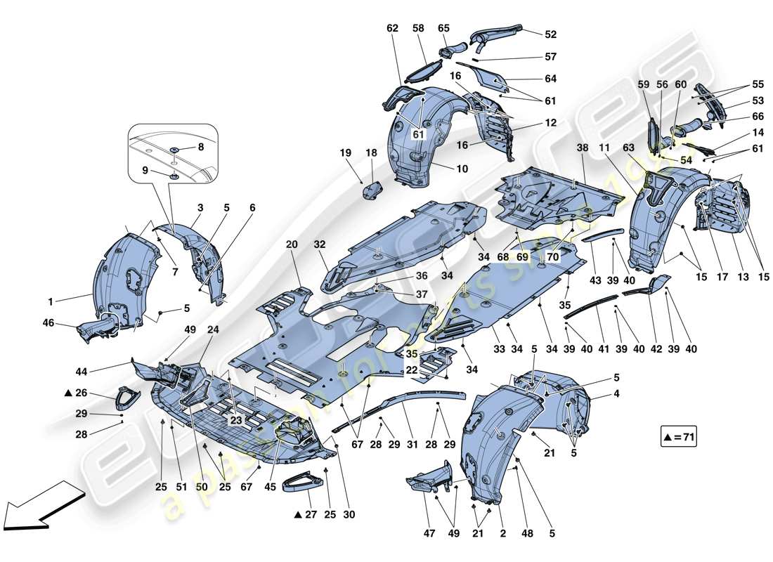 ferrari 812 superfast (europe) flat undertray and wheelhouses part diagram