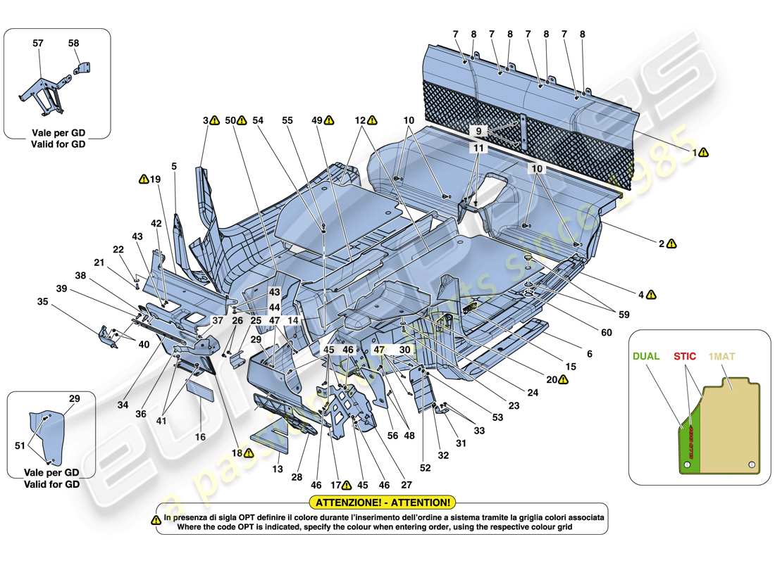 ferrari 488 gtb (usa) passenger compartment mats part diagram