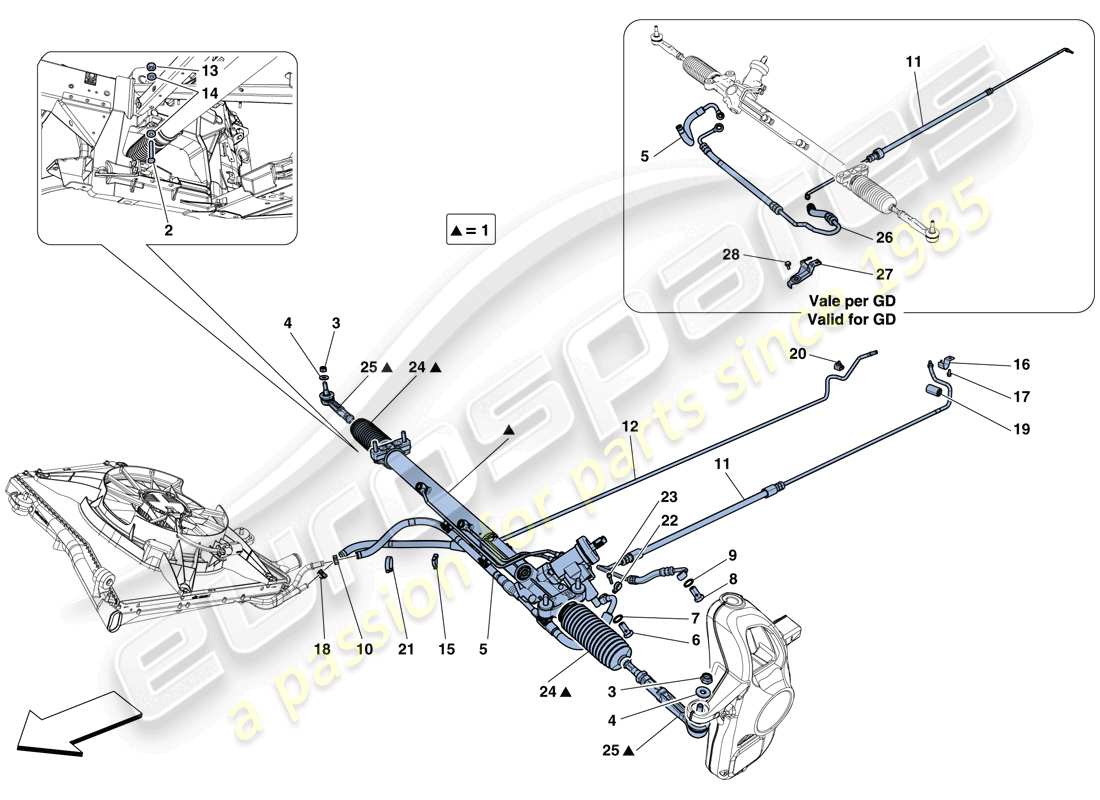 ferrari 488 gtb (rhd) hydraulic power steering box part diagram