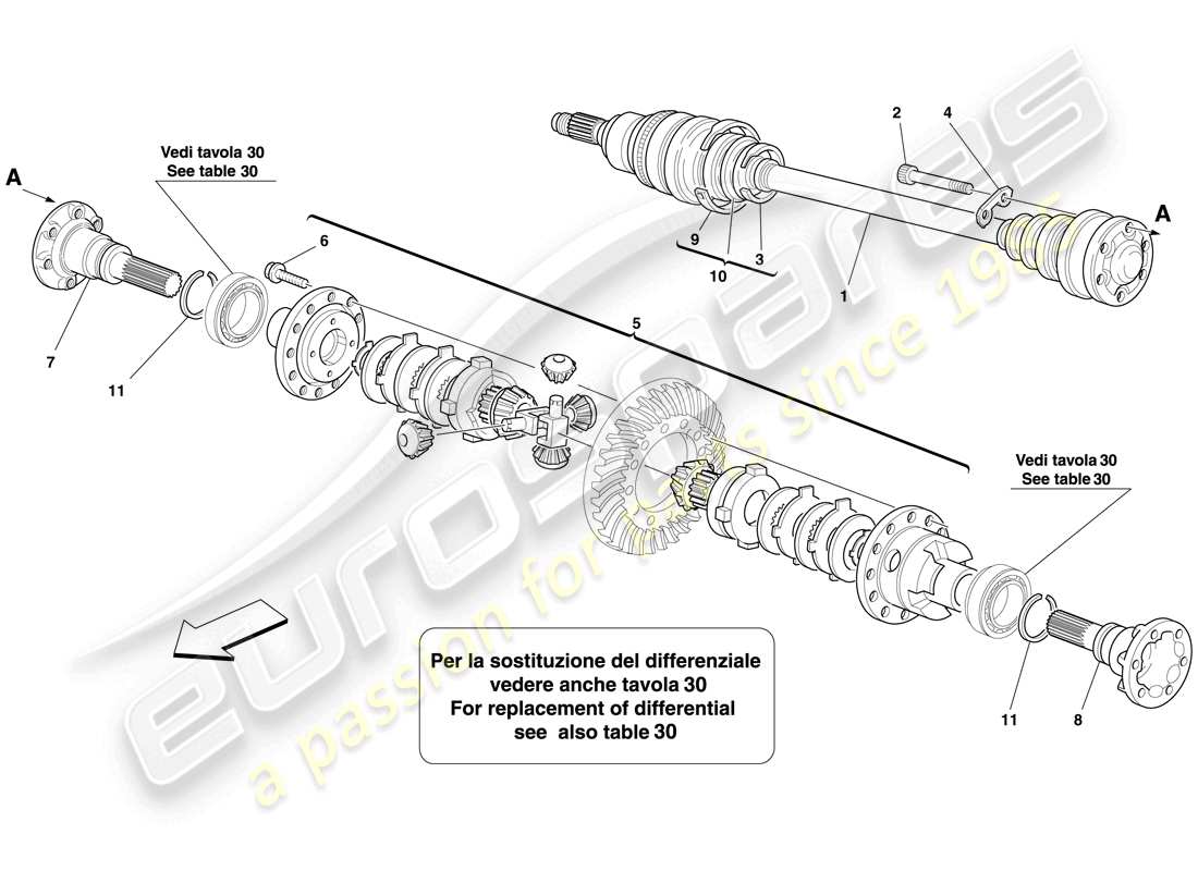 ferrari 612 scaglietti (rhd) differential and axle shaft part diagram