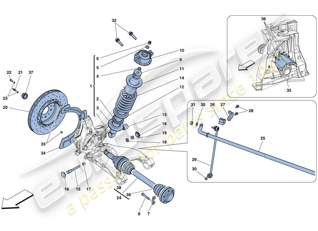 ferrari 458 speciale (rhd) rear suspension - shock absorber and brake disc part diagram