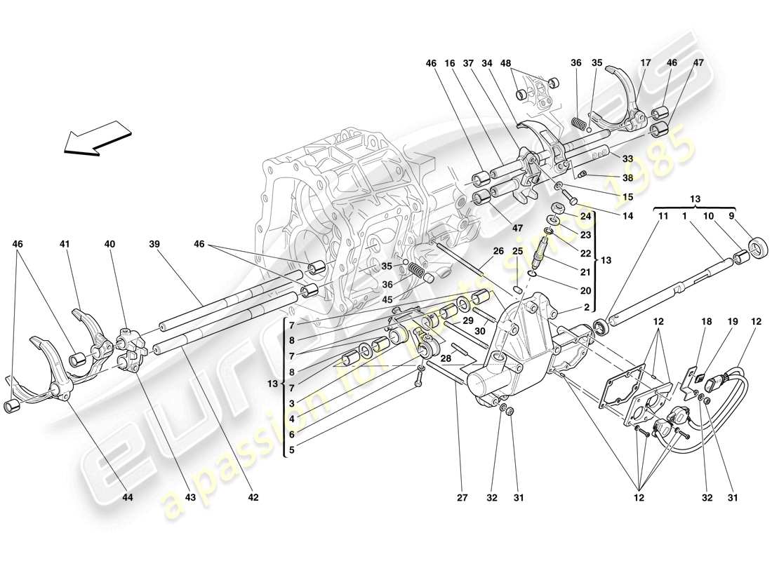 ferrari 612 scaglietti (rhd) internal gearbox controls part diagram