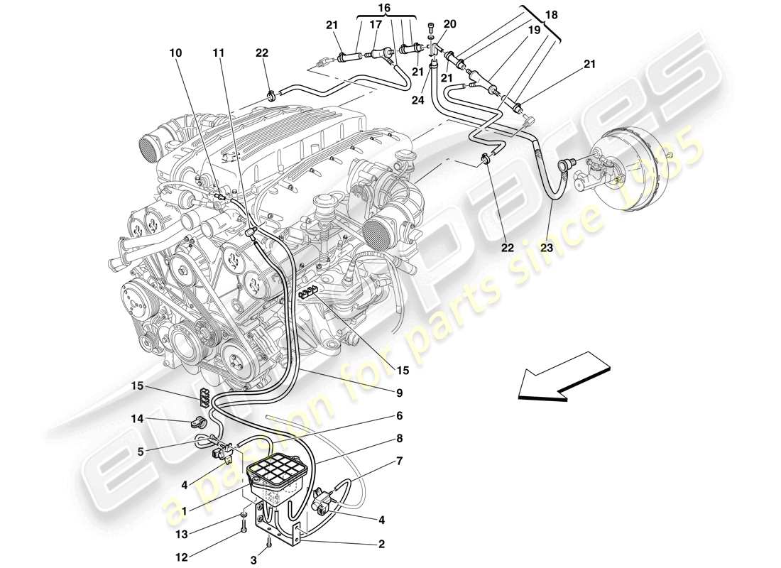 ferrari 612 scaglietti (usa) pneumatic actuator system part diagram