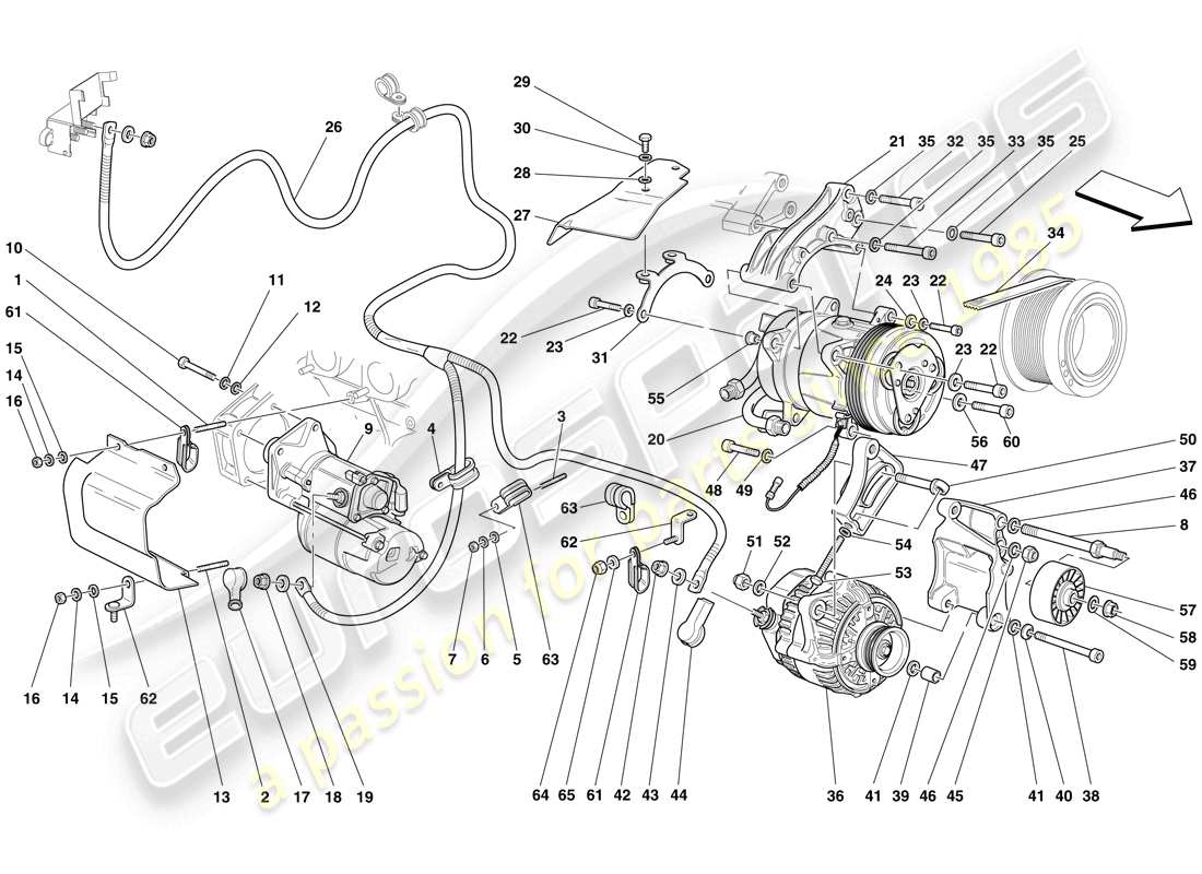 ferrari 612 scaglietti (rhd) alternator - starter motor - ac compressor part diagram