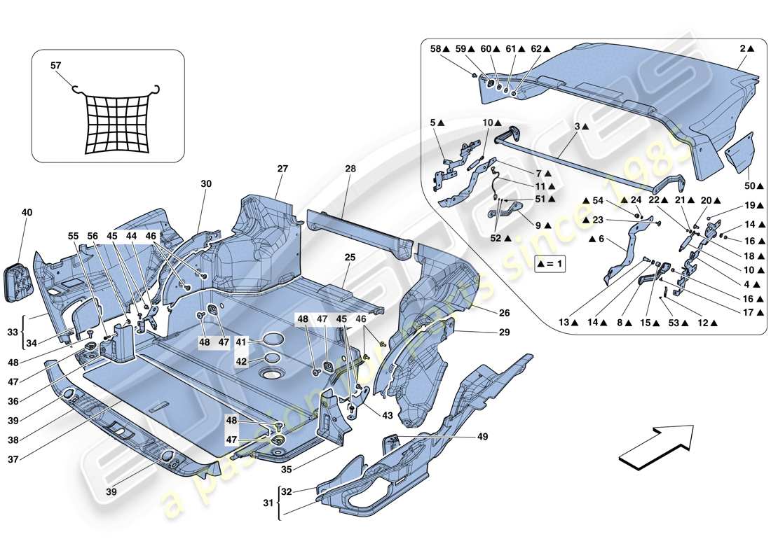 ferrari california t (rhd) luggage compartment mats part diagram