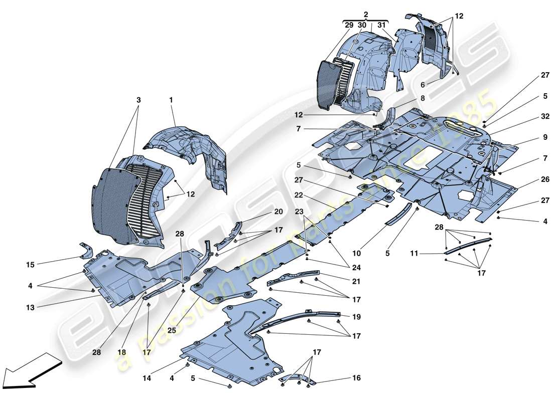 ferrari 488 spider (europe) flat undertray and wheelhouses part diagram