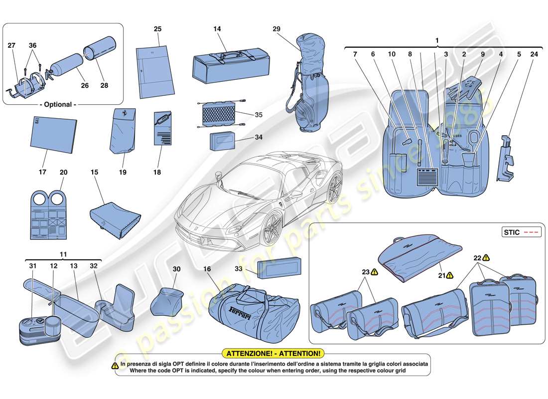 ferrari 488 spider (europe) tools and accessories provided with vehicle part diagram