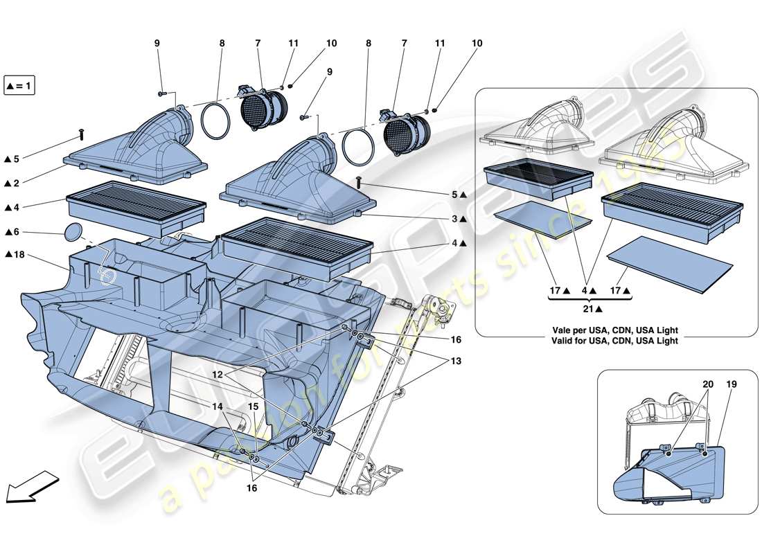 ferrari california t (usa) air filter, air intake and ducts part diagram