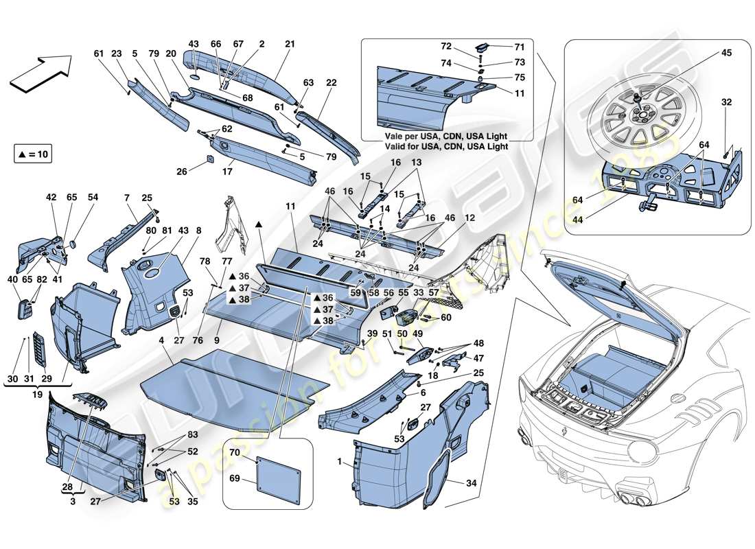 ferrari f12 tdf (rhd) luggage compartment mats part diagram