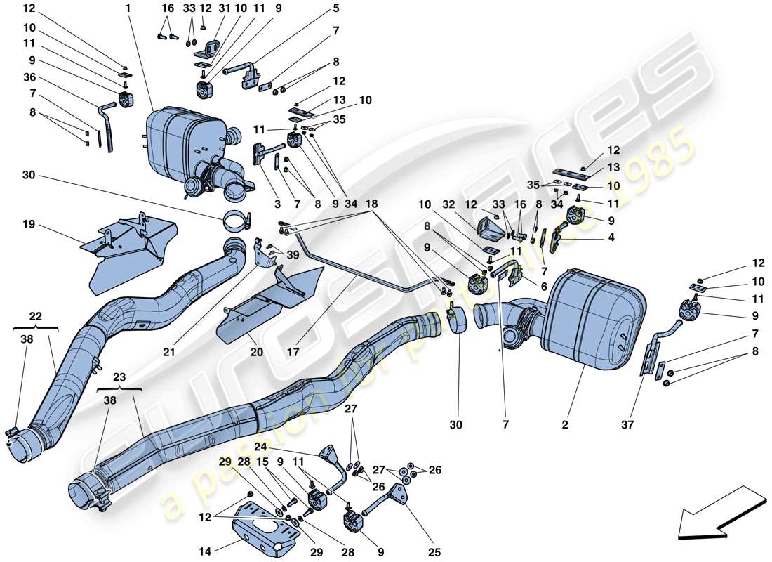 ferrari 812 superfast (usa) silencers part diagram