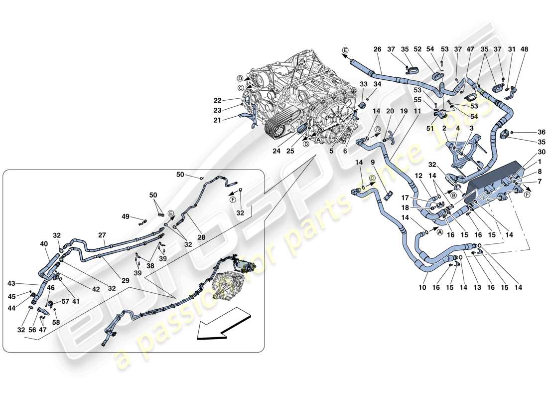 ferrari f12 tdf (rhd) gearbox oil lubrication and cooling system part diagram