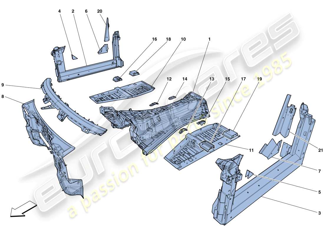 ferrari 812 superfast (europe) structures and elements, centre of vehicle part diagram