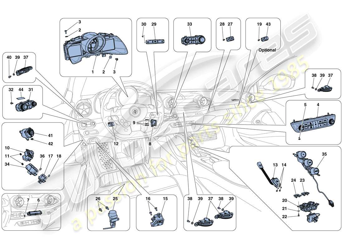 ferrari 812 superfast (europe) dashboard and tunnel instruments part diagram