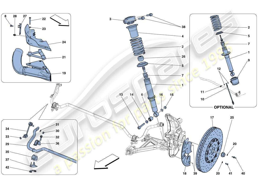 ferrari 812 superfast (europe) front suspension - shock absorber and brake disc part diagram