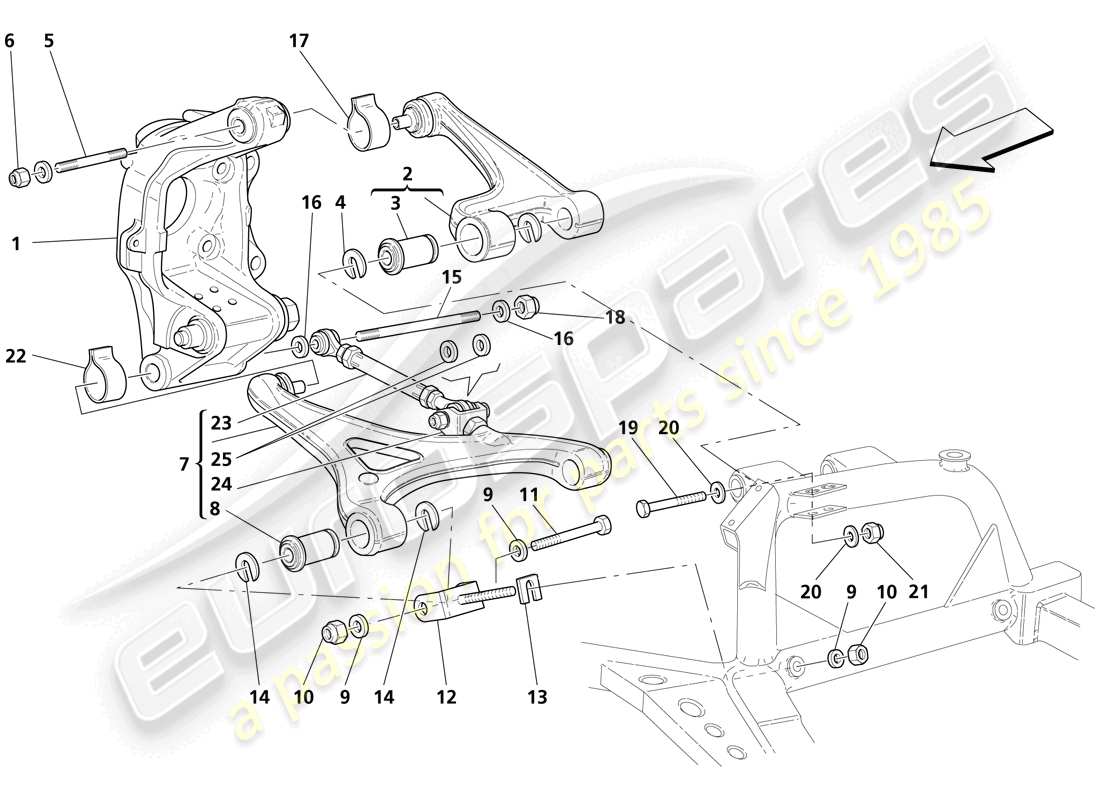 maserati trofeo rear suspension - wishbones part diagram