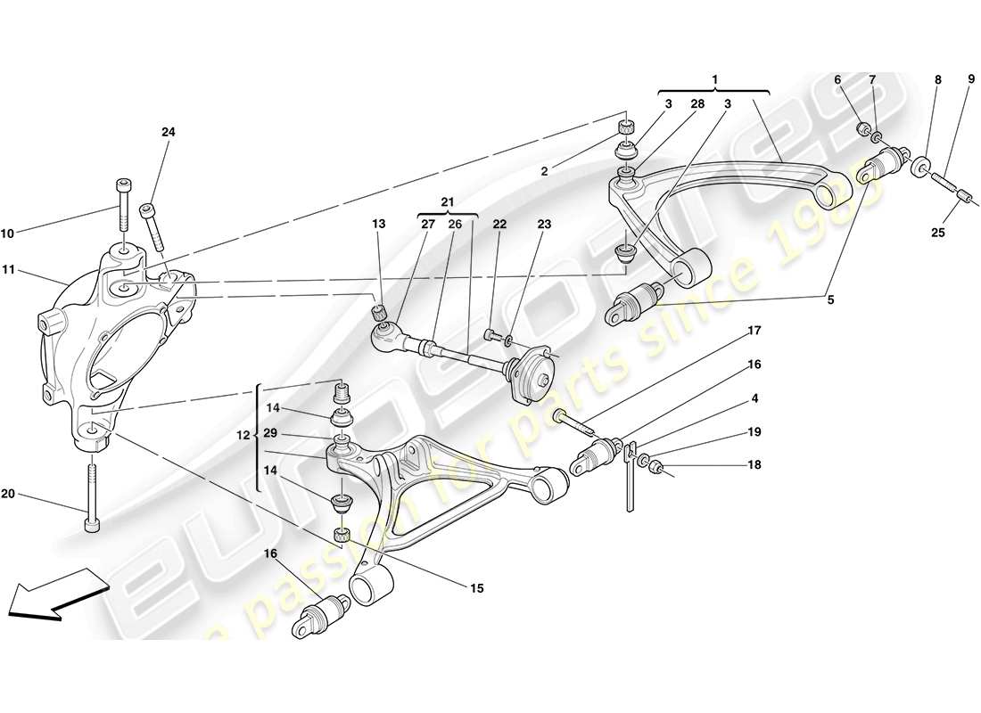 ferrari f430 coupe (rhd) rear suspension - arms part diagram