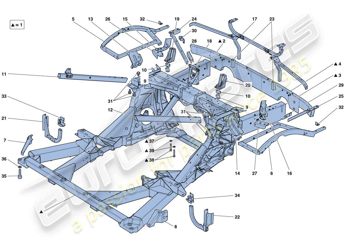 ferrari 488 gtb (usa) chassis - structure, rear elements and panels part diagram