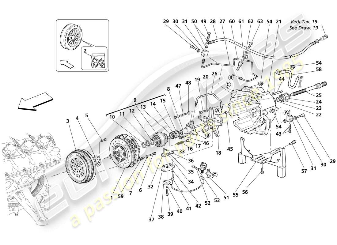 maserati trofeo clutch and controls part diagram