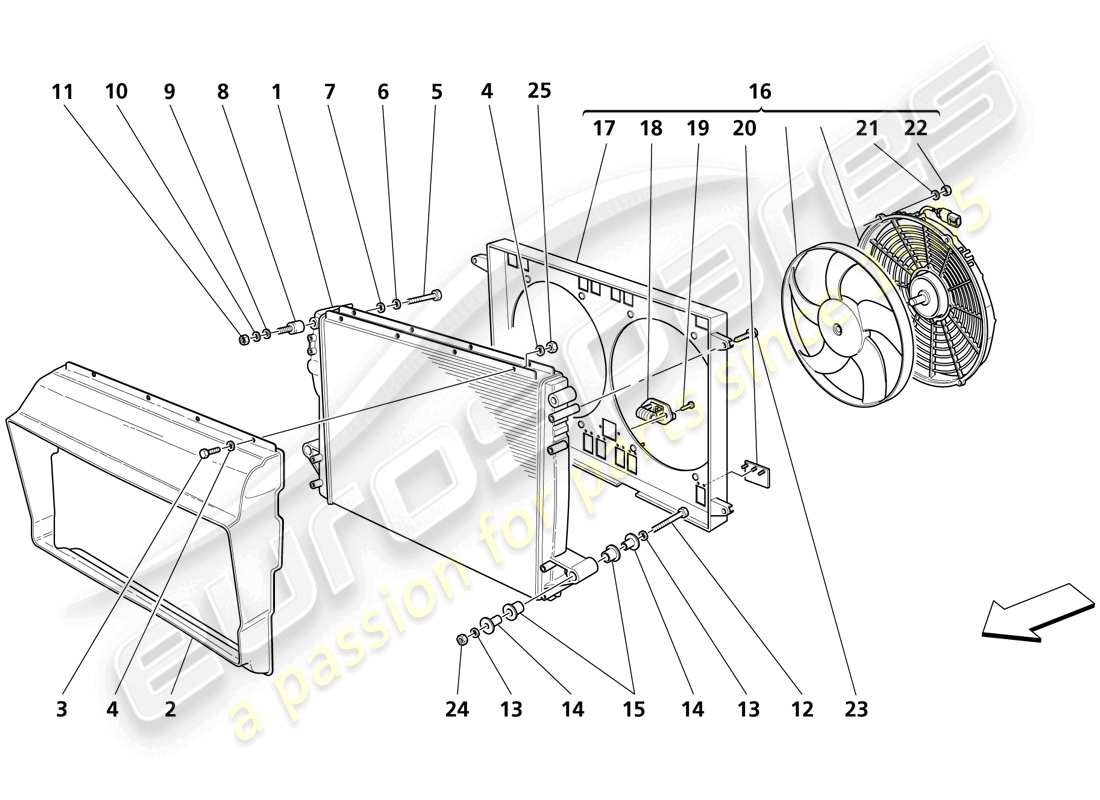 maserati trofeo cooling system radiator part diagram