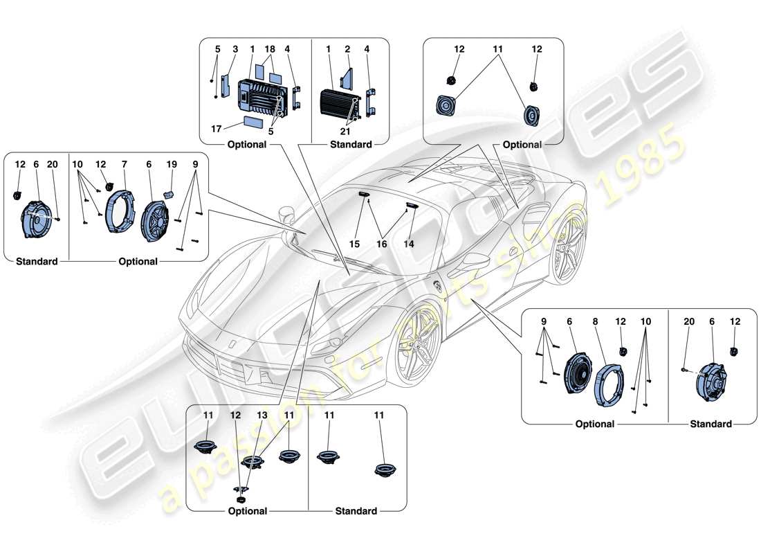 ferrari 488 spider (europe) audio speaker system part diagram