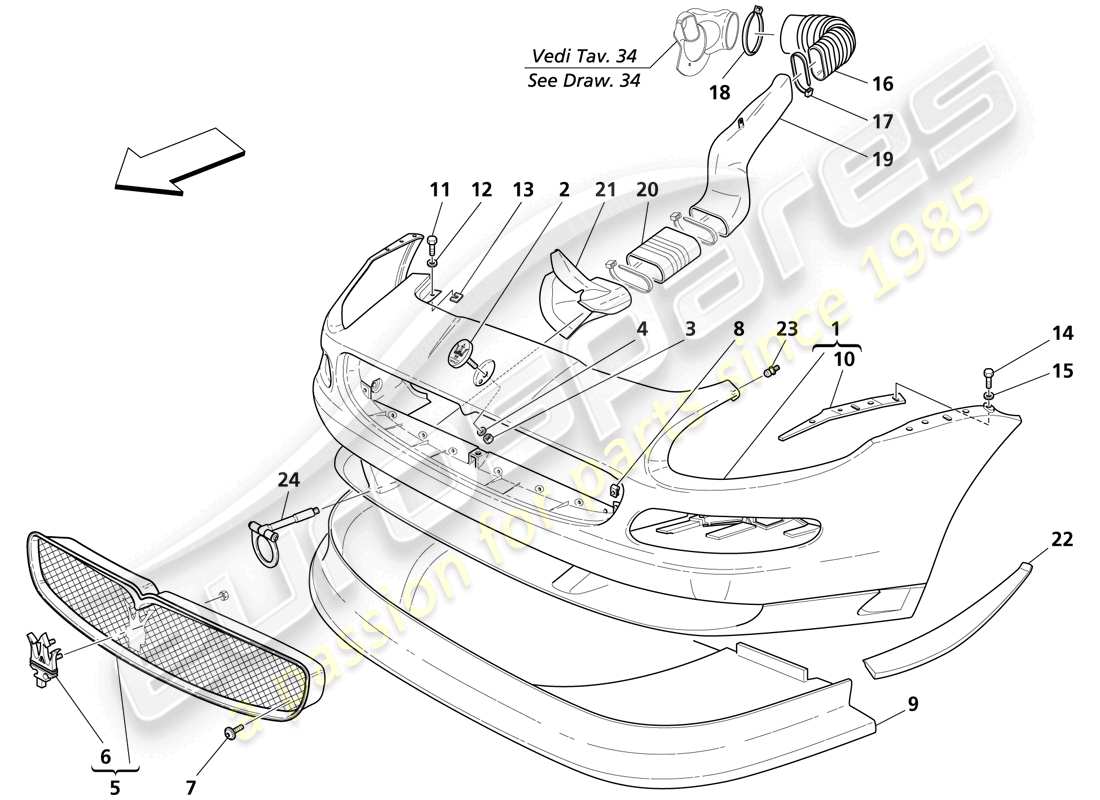 maserati trofeo front bumper part diagram