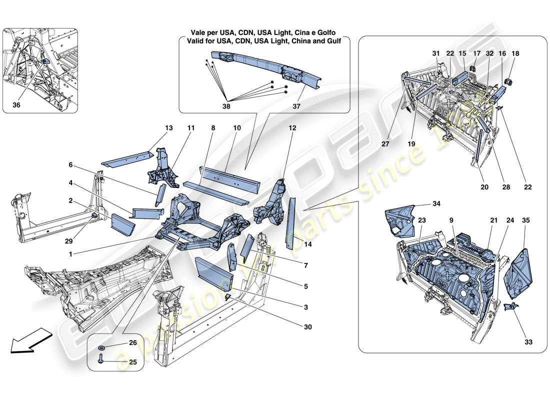 ferrari 812 superfast (europe) structures and elements, rear of vehicle part diagram