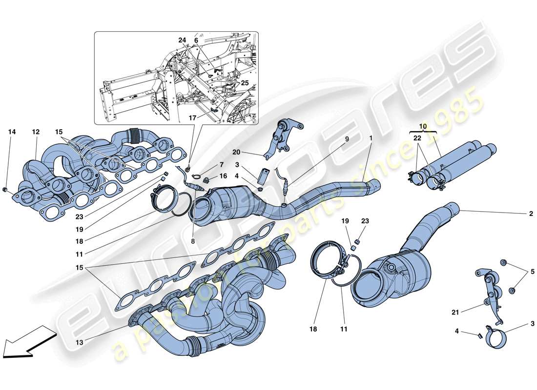 ferrari 812 superfast (europe) pre-catalytic converters and catalytic converters part diagram