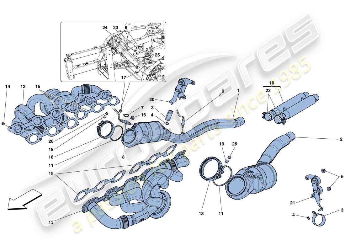 ferrari f12 tdf (usa) pre-catalytic converters and catalytic converters part diagram