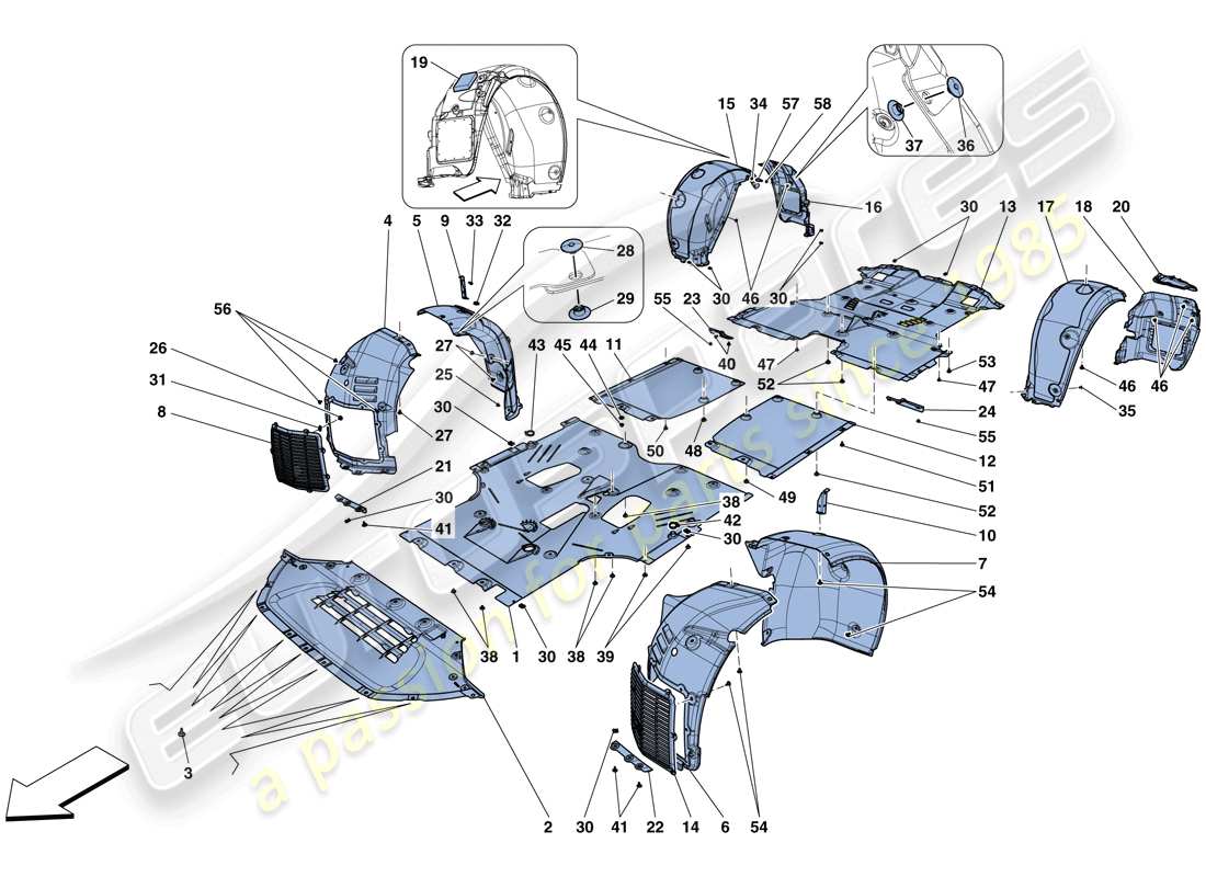 ferrari gtc4 lusso t (usa) flat undertray and wheelhouses part diagram