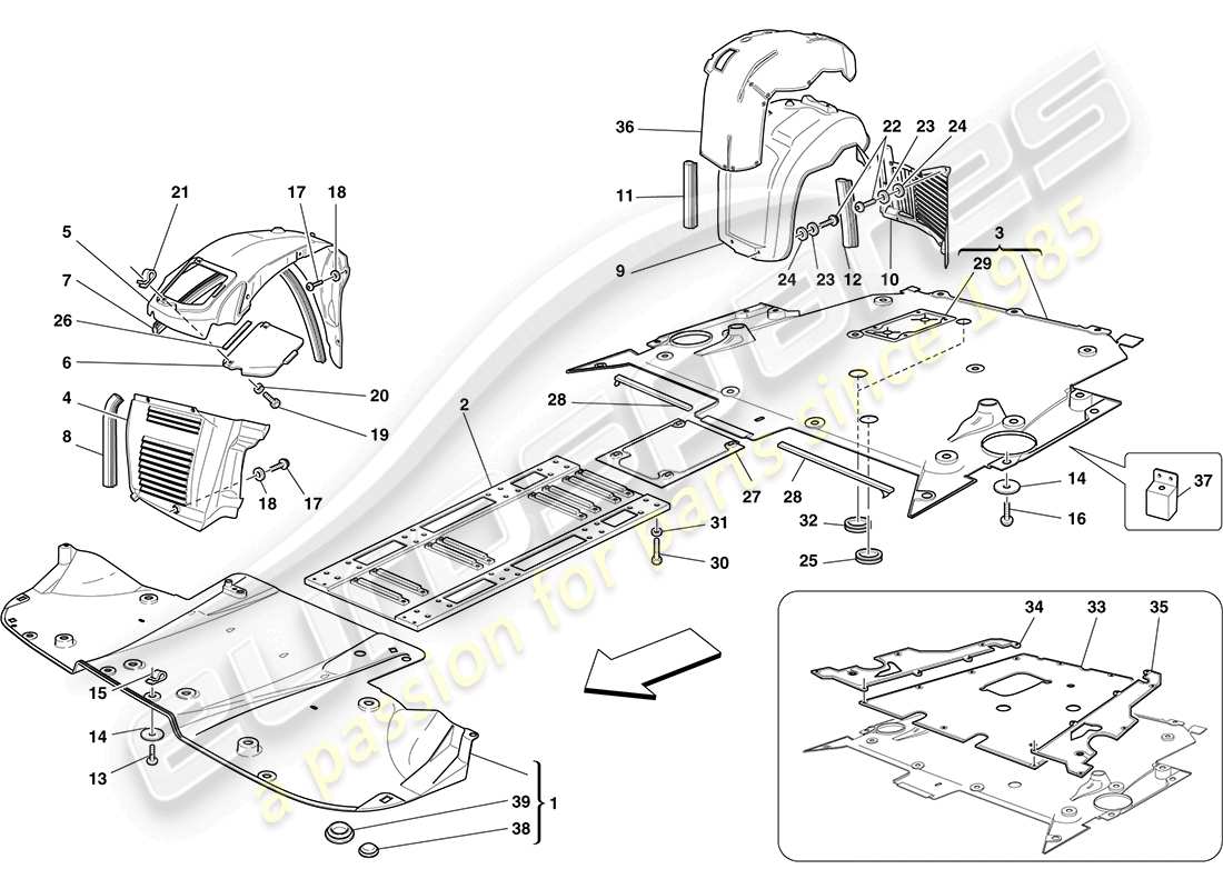 ferrari f430 coupe (rhd) flat undertray and wheelhouses part diagram