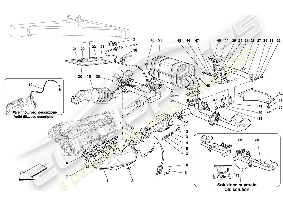 ferrari f430 coupe (rhd) racing exhaust system part diagram