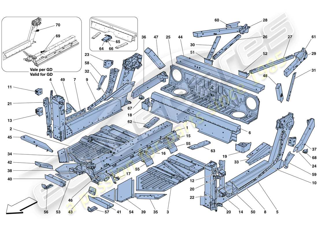 ferrari 488 spider (europe) central elements and panels part diagram