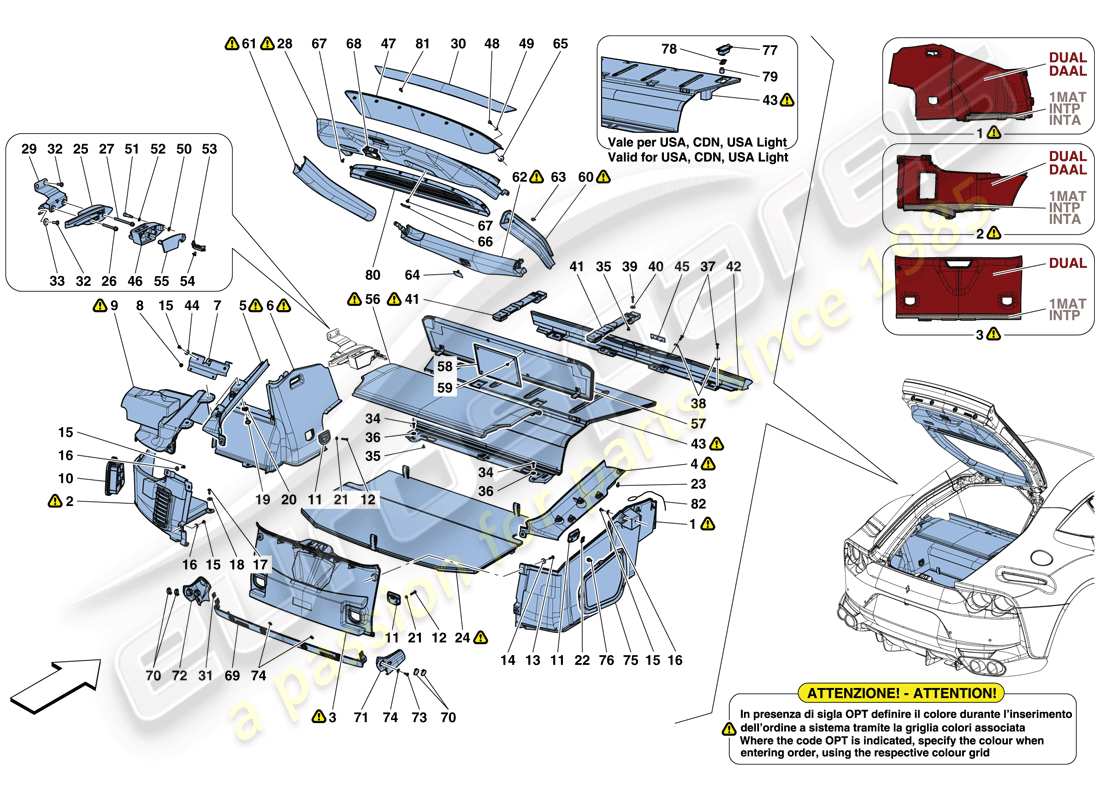 ferrari 812 superfast (europe) luggage compartment mats part diagram