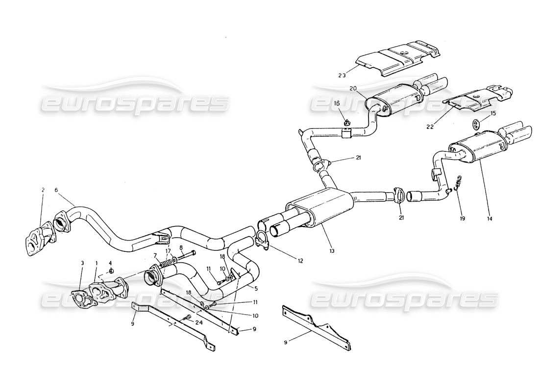 maserati 418 / 4.24v / 430 not catalized exhaust system, 3 & 4v part diagram