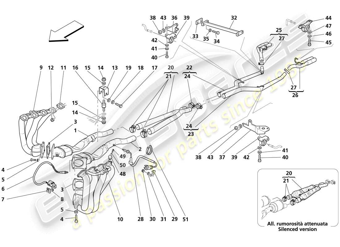 maserati trofeo exhaust system part diagram