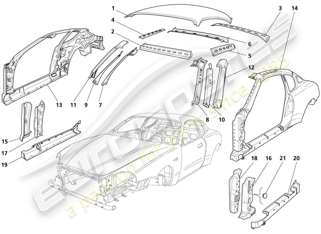 maserati trofeo body shell - front outer trim part diagram