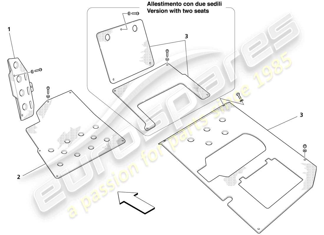 maserati trofeo passengers compartment footrest and plates part diagram