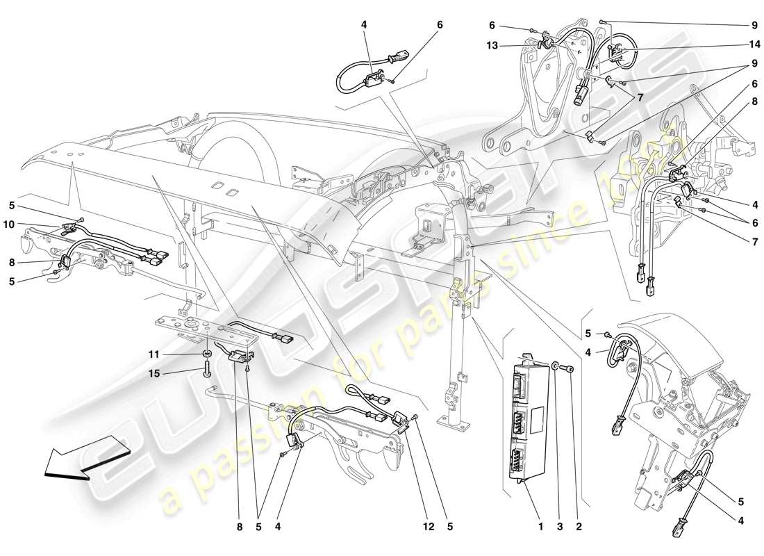 ferrari f430 spider (usa) roof microswitches and ecu part diagram