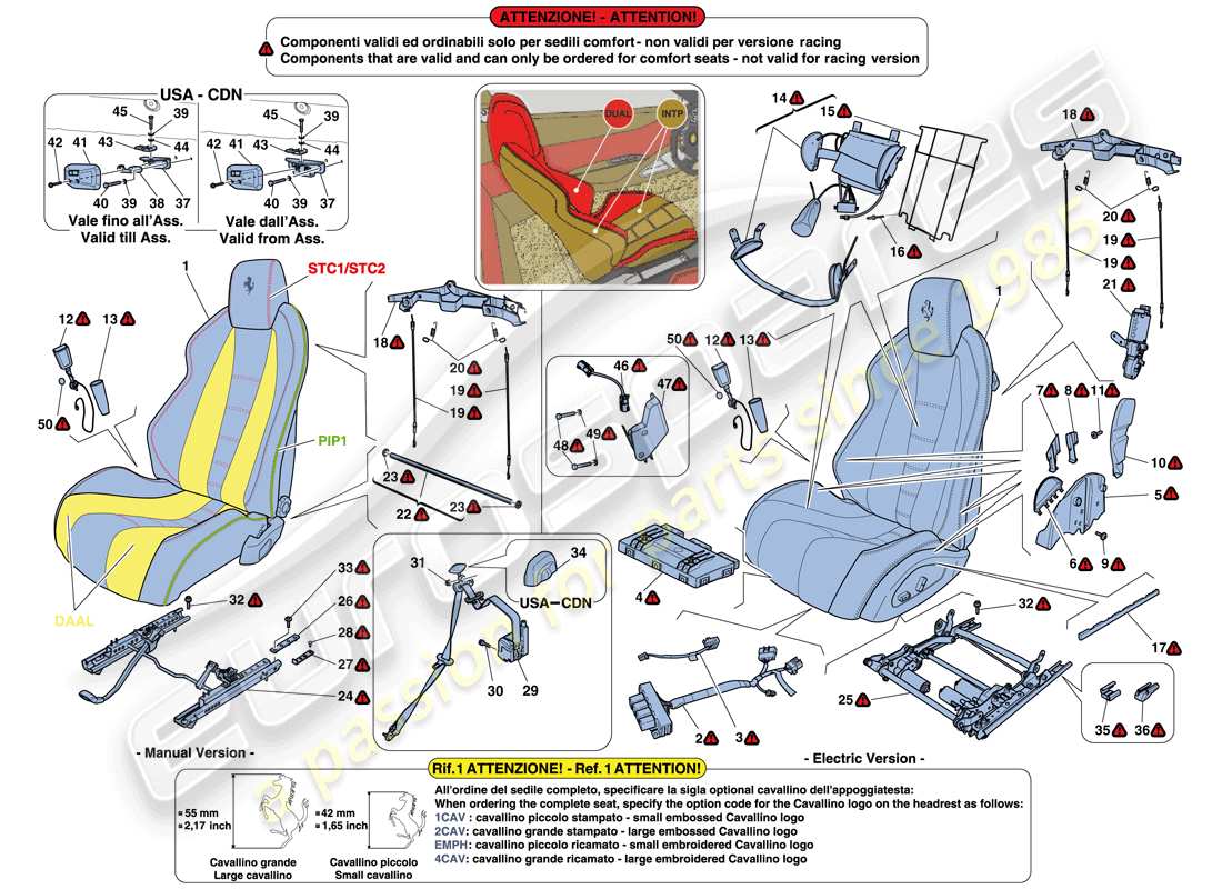 ferrari 458 italia (rhd) seats - seat belts, guides and adjustment part diagram