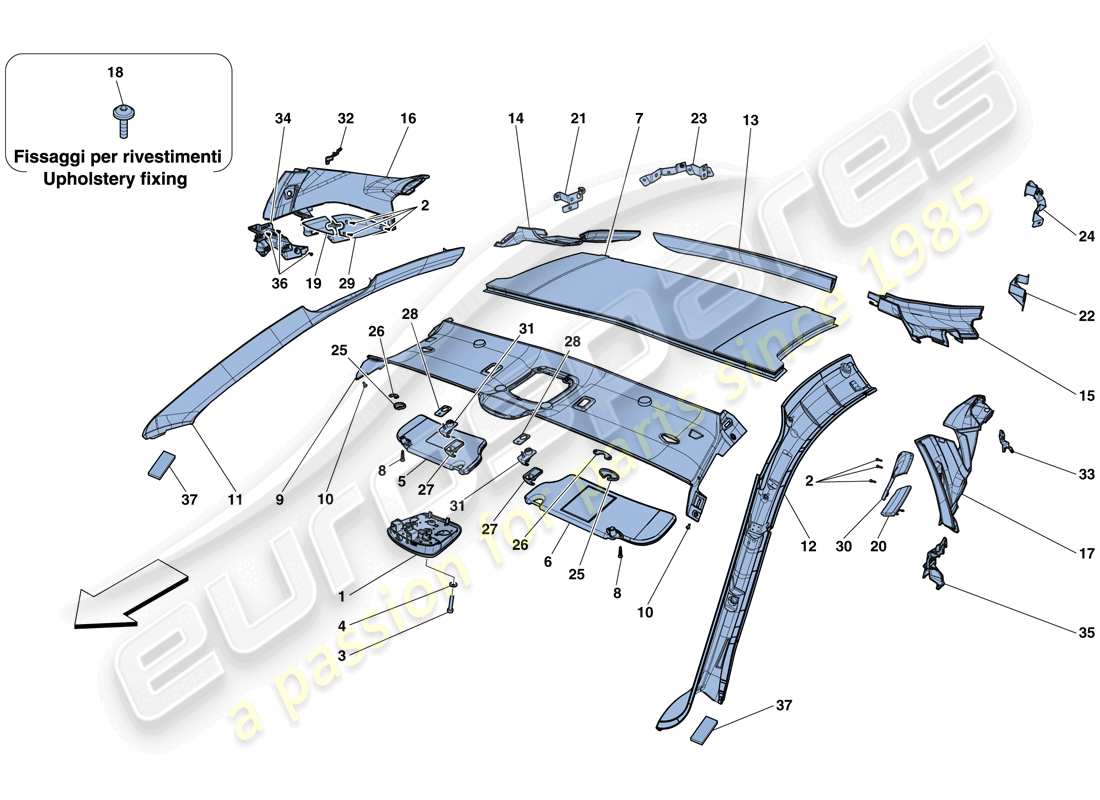 ferrari f12 tdf (rhd) headliner trim and accessories part diagram