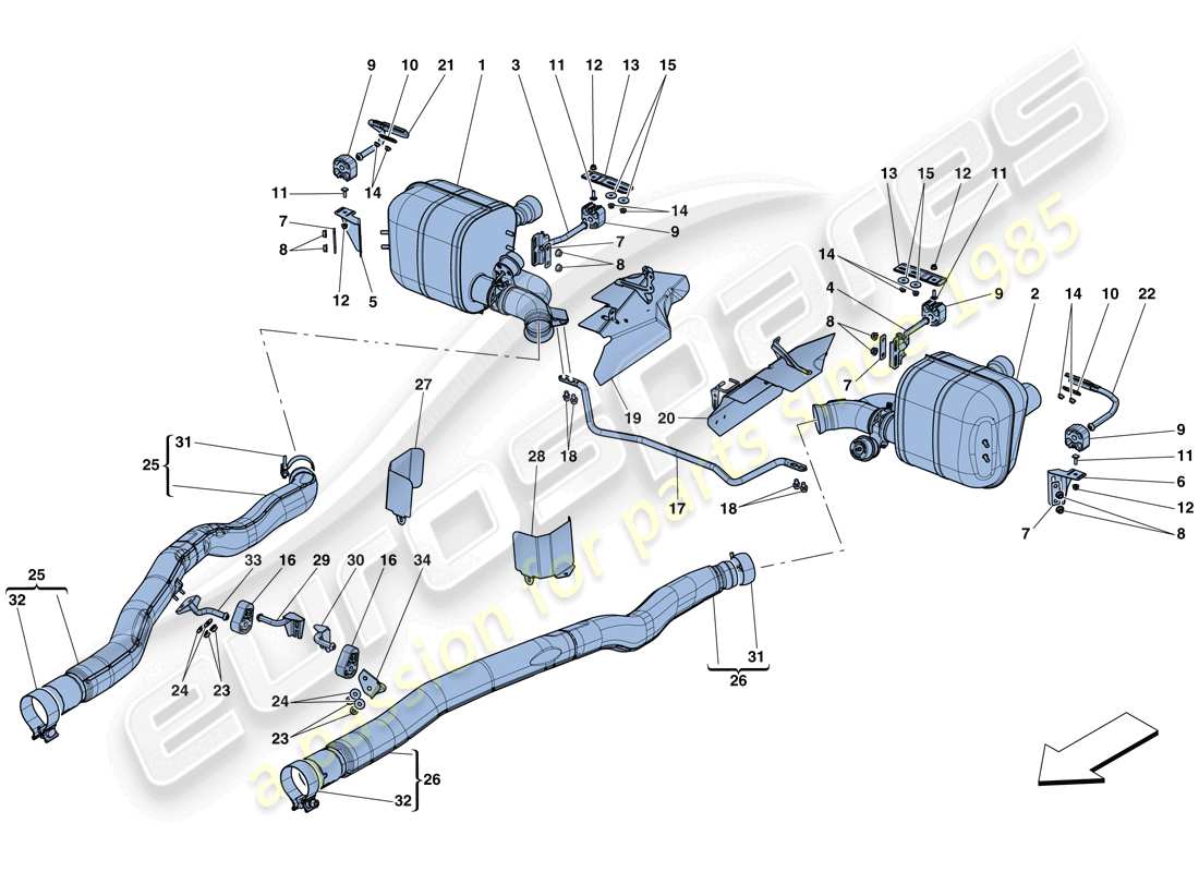 ferrari gtc4 lusso t (rhd) silencers part diagram