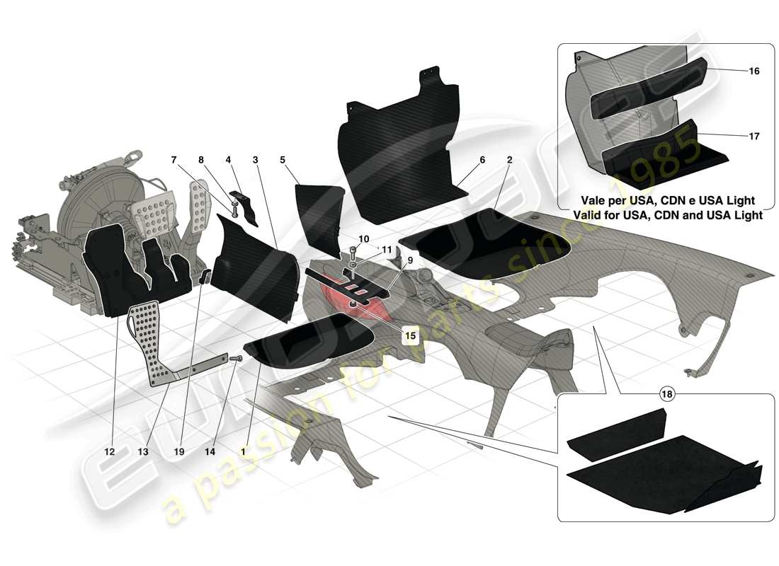 ferrari laferrari (europe) passenger compartment mats part diagram