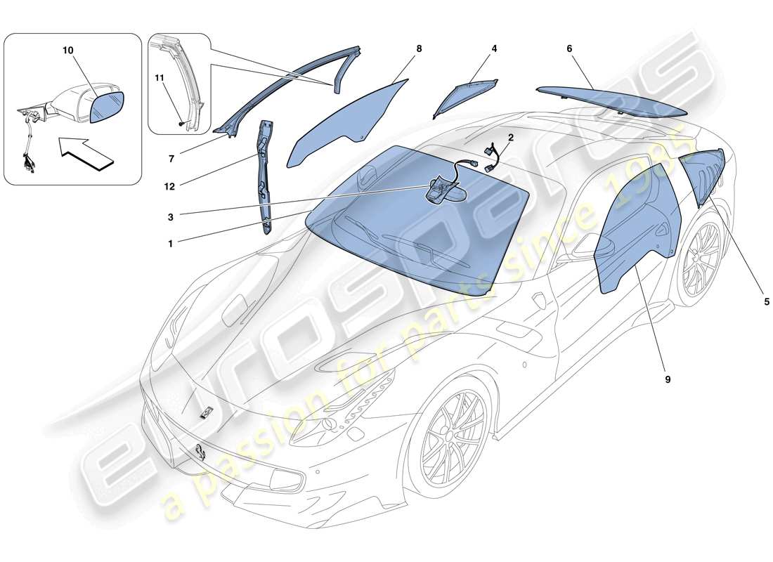 ferrari f12 tdf (usa) screens, windows and seals part diagram